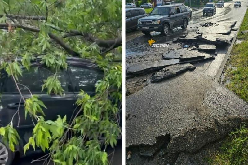 Уплывший асфальт и рухнувшие деревья: фото последствий тропического ливня поделились жители Новосибирска
